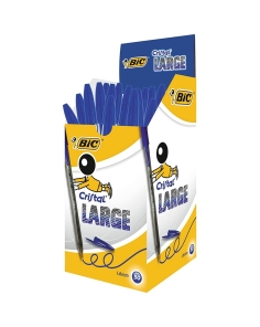 BIC Cristal Large Boligrafos de Punta Media, Para la Escuela, la Oficina o el Hogar, Azul, Paquete de 50 (1,6 mm)