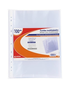 Grafoplas - Pack de 100 Fundas Multitaladro A4, Polipropileno Estándar, Color Transparente, Piel Naranja, Perfectas para Proteger Documentos de Papel
