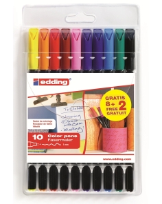 edding 1200 rotulador de color de trazo fino - multicolor - 8 bolígrafos + 2 de regalo - punta redonda de 1 mm - rotulador para dibujar y escribir - set para la vuelta al cole